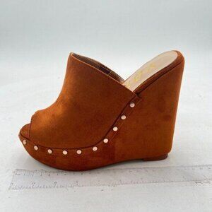 YDN Women Studded High Heel Wedge Sandals Open Toe Platform Clogs Mules Slide